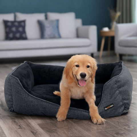 Rootz Dog Bed - Dog Bed For Large Dogs - Dog Sleeping Bed - Dog Cave Bed - Dog Orthopedic Bed - Dog Raised Bed - Imitation Linen - Polyester Fabric With Nubs - PP Filling - Plush - Dark Grey - 90 x 75 x 25 cm (L x W x H)