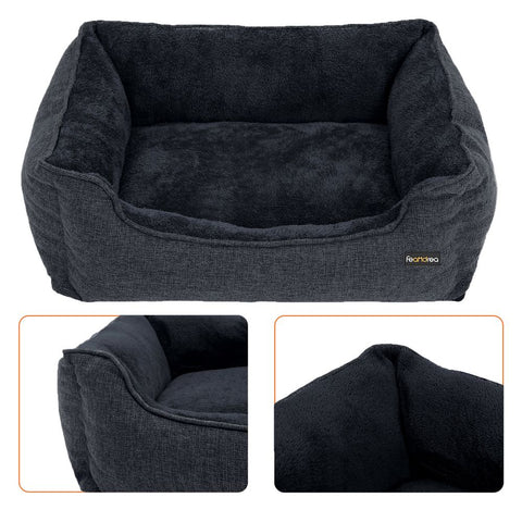 Rootz Dog Bed - Dog Bed For Large Dogs - Dog Sleeping Bed - Dog Cave Bed - Dog Orthopedic Bed - Dog Raised Bed - Imitation Linen - Polyester Fabric With Nubs - PP Filling - Plush - Dark Grey - 90 x 75 x 25 cm (L x W x H)
