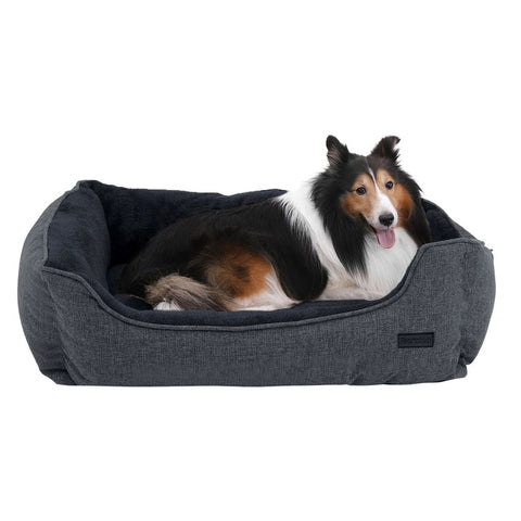 Rootz Dog Bed - Dog Bed For Large Dogs - Dog Sleeping Bed - Dog Cave Bed - Dog Orthopedic Bed - Dog Raised Bed - Imitation Linen - Polyester Fabric With Nubs - PP Filling - Plush - Dark Grey - 90 x 75 x 25 cm (L x W x H)