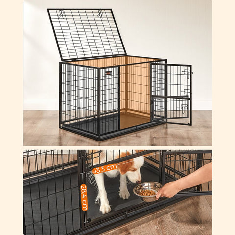 Rootz Dog Cage - Dog Cage With 2 Doors - Dog Crate - Dog Kennel - Heavy-duty Dog Cage - Metal Dog Cage - Steel - Black - 107 x 70 x 74.9 cm (L x W x H)