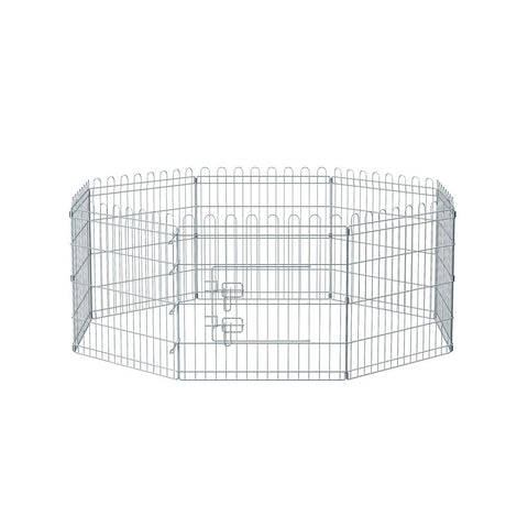 Rootz Metal Puppy Run - Animal Enclosure - Puppy Enclosure - Animal Enclosure With 8 Fence Elements - Steel - Silver