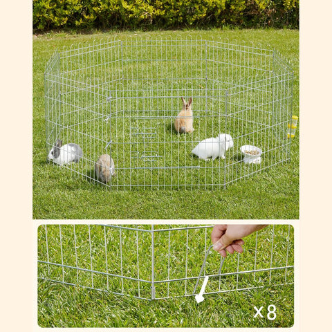 Rootz Metal Puppy Run - Animal Enclosure - Puppy Enclosure - Animal Enclosure With 8 Fence Elements - Steel - Silver