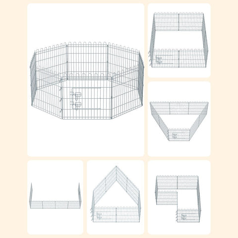 Rootz Metal Puppy Run - Animal Enclosure - Puppy Enclosure - Animal Enclosure With 8 Fence Elements - Steel - Silver