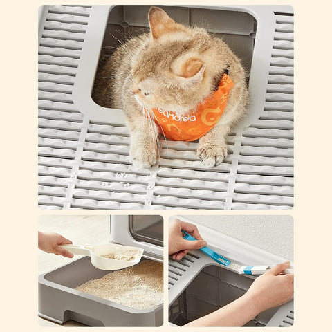 Rootz Litter Box - Litter Box With Lid - Automatic Litter Box - Cat Litter Box - Open Litter Box - Polypropylene - Polycarbonate - Oatmeal-warm Gray - 42.5 x 54.3 x 37.8 cm (L x W x H)