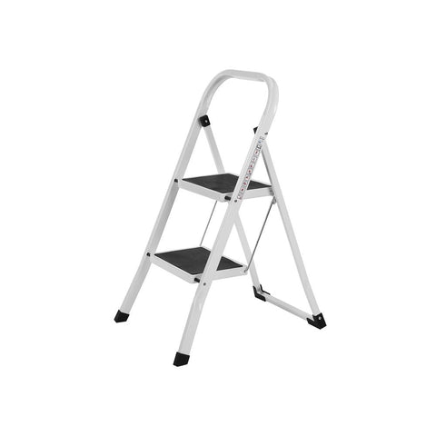 Rootz Stepladder - Stepladder With 2 Steps - Folding Stepladder - Portable Stepladder - Kitchen Stepladder - Bathroom Stepladder - Lightweight Stepladder - Steel - White - 46.5 x 90 x 4 cm