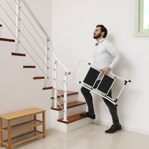 Rootz Stepladder - Stepladder With 2 Steps - Folding Stepladder - Portable Stepladder - Kitchen Stepladder - Bathroom Stepladder - Lightweight Stepladder - Steel - White - 46.5 x 90 x 4 cm