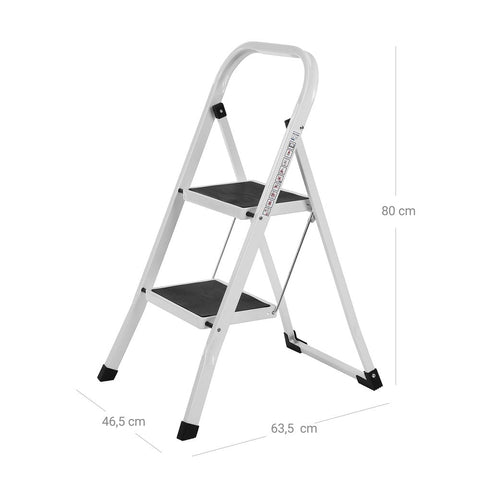 Rootz Stepladder - Stepladder With 2 Steps - Folding Stepladder - Portable Stepladder - Kitchen Stepladder - Bathroom Stepladder - Lightweight Stepladder - Steel - White - 46.5 x 90 x 4 cm