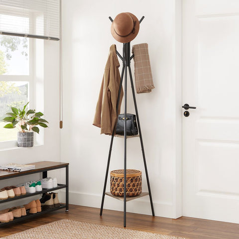 Rootz Coat Stand - Coat Rack - Coat Tree - Coat Stand In Tree Shape - Standing Coat Rack - Chipboard/Steel - Greige Black - 49.5 x 49.5 x 179 cm