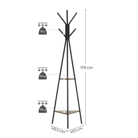 Rootz Coat Stand - Coat Rack - Coat Tree - Coat Stand In Tree Shape - Standing Coat Rack - Chipboard/Steel - Greige Black - 49.5 x 49.5 x 179 cm
