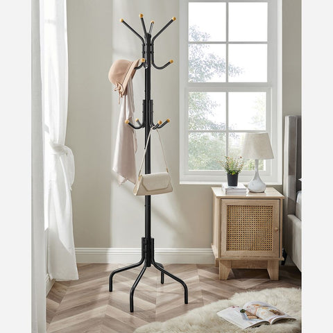 Rootz Coat Rack - Metal Coat Rack - Metal Coat Stand - Coat Rack With Hooks - Modern Hat And Coat Rack - Minimalist Coat Rack - Black - 55 x 55 x 180 cm