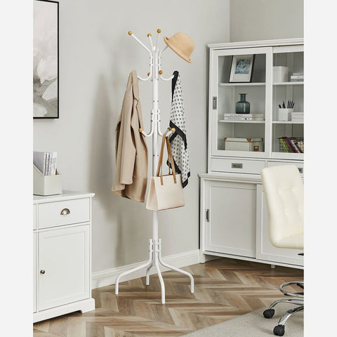 Rootz Coat Rack - Metal Coat Rack - Metal Coat Stand - Coat Rack With Hooks - Modern Hat And Coat Rack - Minimalist Coat Rack - White - 55 x 55 x 180 cm