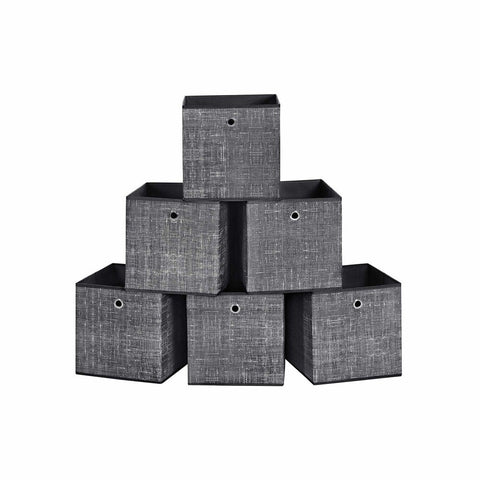 Rootz Storage Box - Set Of 6 Storage Box - Fabric Boxes - Organizer Box - Container Box - Toy Box - Shoe Box - Closet Box - Black - 30 x 30 x 30cm