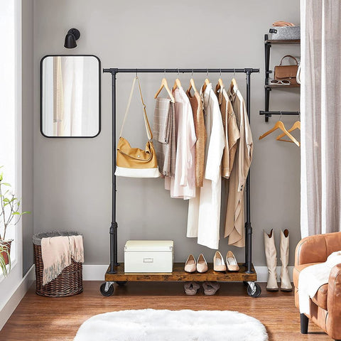 Rootz Clothes Stand - Clothes Stand On Wheels - Clothing Rack - Clothes Hanger Stand - Freestanding Clothes Stand - Clothes Stand With Hooks - Chipboard - Steel - Brown-black - (110-168) x 40 x 160 cm (L x W x H)