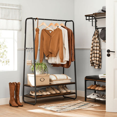 Rootz Clothes Stand - Clothing Rack - Garment Stand - Clothes Hanger Stand - Portable Clothes Stand - Freestanding Clothes Stand - Chipboard - Steel - Brown-black - 100 x 45 x 160 cm (L x W x H)
