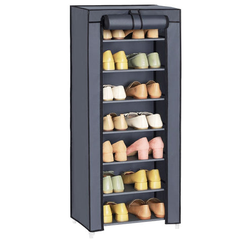 Rootz Shoe Rack - Shoe Rack With Fabric Cover - Shoe Storage With Cover - Shoe Rack With Roll-Up Cover - Grey - 46 x 28 x 126 cm