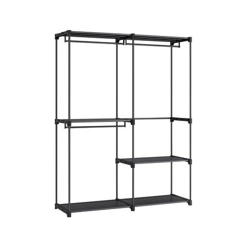 Rootz Wardrobe - Open Wardrobe - Open Closet Systems - Walk-in Closet Organizer - Freestanding Open Wardrobe - Steel - Plastic - Black - 43 x 138 x 182 cm (D x W x H)