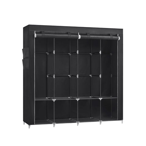 Rootz Fabric Cabinet - Abric Cabinet With 4 Side Pockets - Fabric Storage Cabinets - Portable Fabric Cabinet - Wardrobe Cabinet - Closet Organizer - Steel - Non-woven Fabric - Plastic - Black - 45 x 170 x 167 cm (D x W x H)