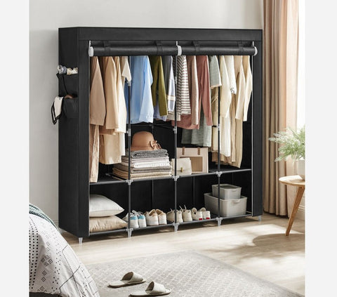 Rootz Fabric Cabinet - Abric Cabinet With 4 Side Pockets - Fabric Storage Cabinets - Portable Fabric Cabinet - Wardrobe Cabinet - Closet Organizer - Steel - Non-woven Fabric - Plastic - Black - 45 x 170 x 167 cm (D x W x H)
