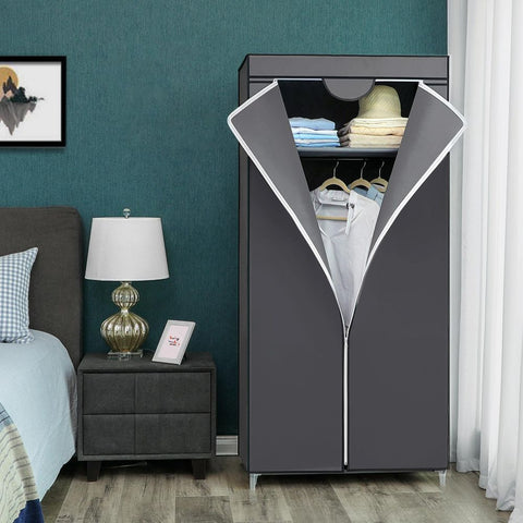 Rootz Cloth Cabinet - Folding Wardrobe - Wardrobe Closet - Fabric Wardrobe - Grey - 75 x 45 x 160 cm