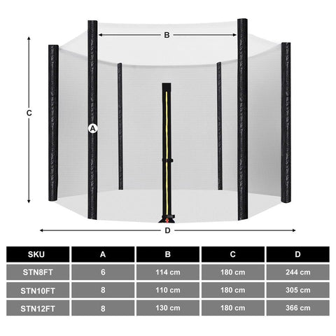 Rootz Safety Net - Trampoline Safety Net - Trampoline Enclosure Net - High-quality Trampoline Safety Net - Black