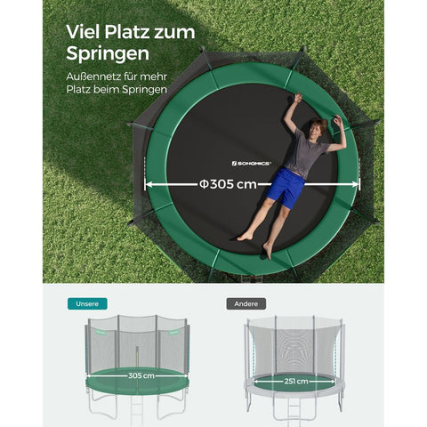 Rootz Trampoline - Outdoor Trampoline - Round Garden Trampoline - Kids Trampoline - Adult Trampoline - Garden Trampoline - Round Trampoline - Black/Green - 305 cm