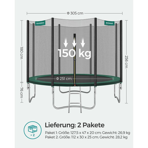 Rootz Trampoline - Outdoor Trampoline - Round Garden Trampoline - Kids Trampoline - Adult Trampoline - Garden Trampoline - Round Trampoline - Black/Green - 305 cm