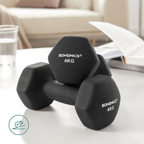 Rootz Dumbbell - Hexagonal Dumbbells - Hex Dumbbell - Set Of 2 Dumbbells - Cast Iron/Vinyl Coating - Black - 20.5 x 9.5 x 9 cm