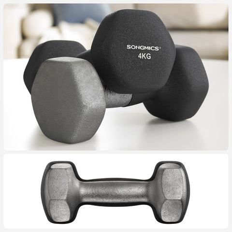 Rootz Dumbbell - Hexagonal Dumbbells - Hex Dumbbell - Set Of 2 Dumbbells - Cast Iron/Vinyl Coating - Black - 20.5 x 9.5 x 9 cm