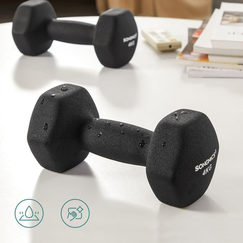 Rootz Dumbbell - Hexagonal Dumbbells - Hex Dumbbell - Set Of 2 Dumbbells - Cast Iron/Vinyl Coating - Black - 20.5 x 9.5 x 9 cm