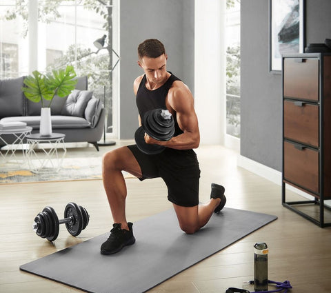 Rootz Dumbbells - Hexagonal Dumbbells - Hex Dumbbell - Powder Coated Cast Iron Discs/Steel Rods/Iron Star Clasps - Black