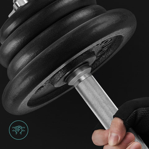 Rootz Dumbbells - Hexagonal Dumbbells - Hex Dumbbell - Powder Coated Cast Iron Discs/Steel Rods/Iron Star Clasps - Black
