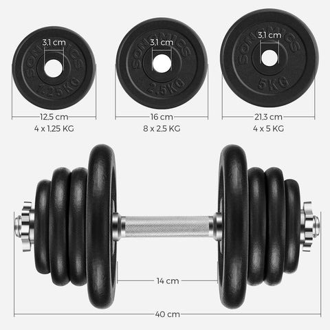 Rootz Dumbbells - Hexagonal Dumbbells - Hex Dumbbell - Powder Coated Cast Iron Discs/Steel Rods/Iron Star Clasps - Black