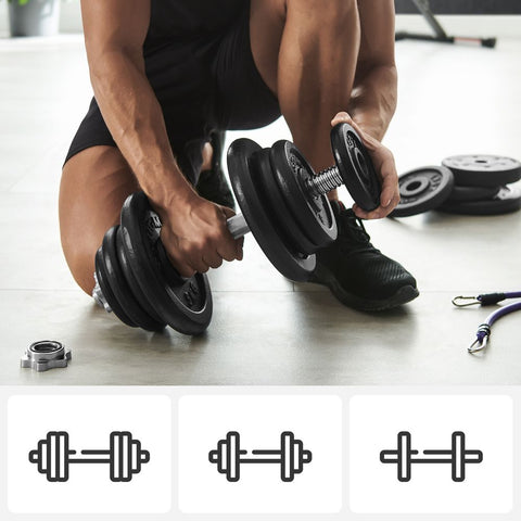 Rootz Dumbbells - Hexagonal Dumbbells - Hex Dumbbell - Powder Coated Cast Iron Discs/Steel Rods/Iron Star Clasps - Black