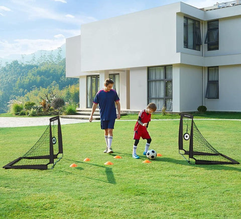 Rootz Soccer Goal - Pop-up Soccer Goal - Set Of 2 Soccer Goals - Football Goal - Fiberglass Rods/Polyester Mesh/Oxford Cloth - Black - 120 x 91 x 91 cm
