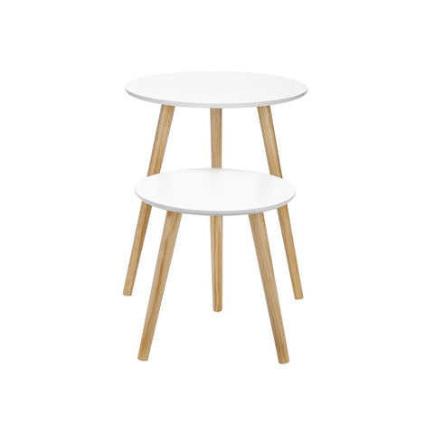 Rootz Table - Side Tables - Round Table - Coffee Table - Tea Table - 2 Side Tables - Snack Table - Round Coffee Table - White
