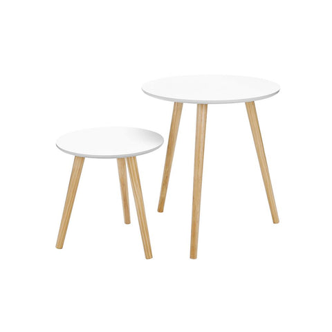 Rootz Table - Side Tables - Round Table - Coffee Table - Tea Table - 2 Side Tables - Snack Table - Round Coffee Table - White