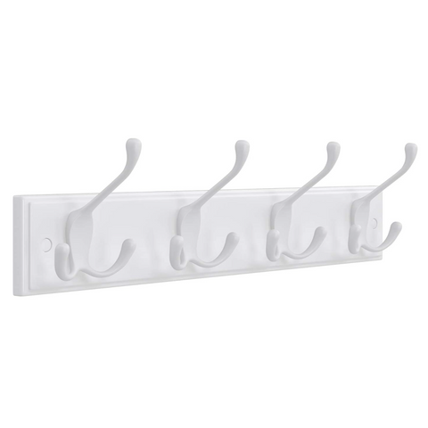 Rootz Wall Coat Rack - Coat Rack - 4 Hooks - Coat Hooks - Coats - Hats - Bags - White - MDF - 40 x 11 x 7 cm
