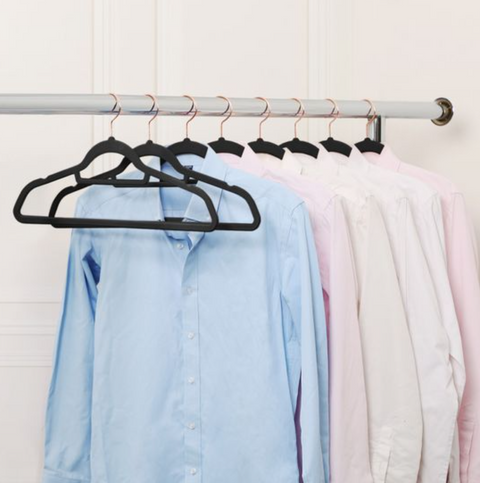 Rootz Clothes Hangers - Clothes Hangers - 50 Pieces - Non-Slip - Rotatable Hook - Rose Gold - Space Saving - Black - 45 x 0.6 x 23.5 cm