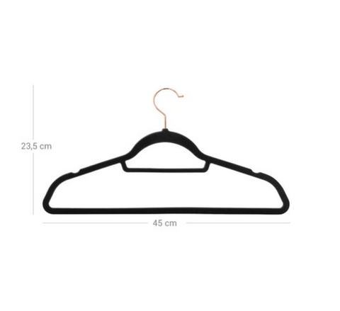 Rootz Clothes Hangers - Clothes Hangers - 50 Pieces - Non-Slip - Rotatable Hook - Rose Gold - Space Saving - Black - 45 x 0.6 x 23.5 cm