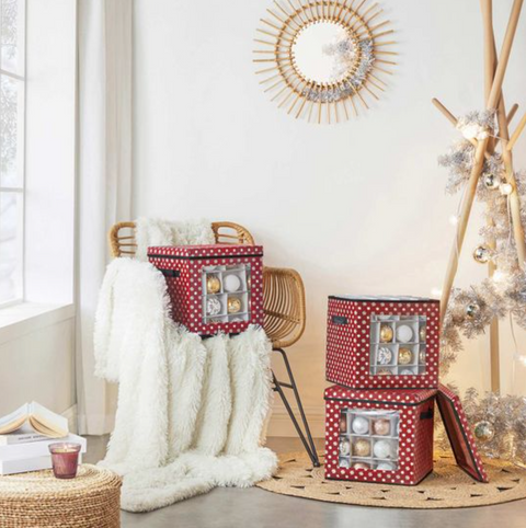 Rootz Storage Boxes - Christmas Baubles - Set Of 3 - Foldable - 64 Compartments Per Box - Red - 30.5 x 30.5 x 30.5 cm