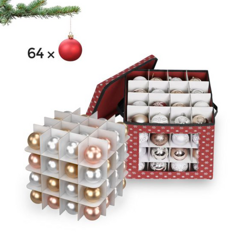 Rootz Storage Boxes - Christmas Baubles - Set Of 3 - Foldable - 64 Compartments Per Box - Red - 30.5 x 30.5 x 30.5 cm