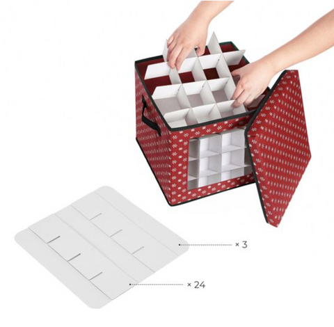 Rootz Storage Boxes - Christmas Baubles - Set Of 3 - Foldable - 64 Compartments Per Box - Red - 30.5 x 30.5 x 30.5 cm
