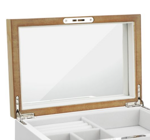 Rootz Jewelery Box - Jewelery Organizer - Mirror - Wood - Drawers - 3 Levels - White - 24.5 x 17 x 14.5 cm