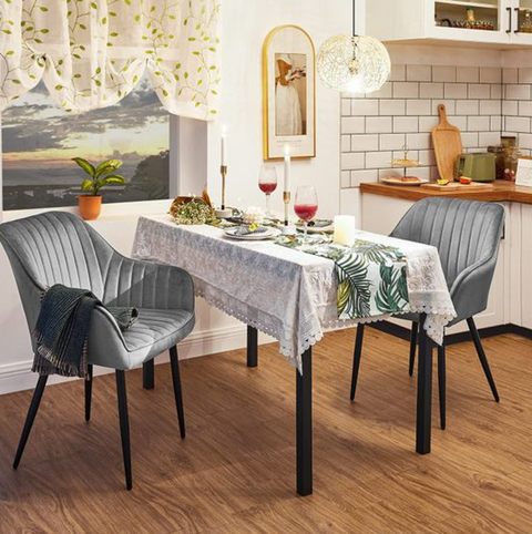 Rootz Dining chair - Armchair - Armrests - Metal - Velvet - Gray - 62.5 x 60 x 85 cm