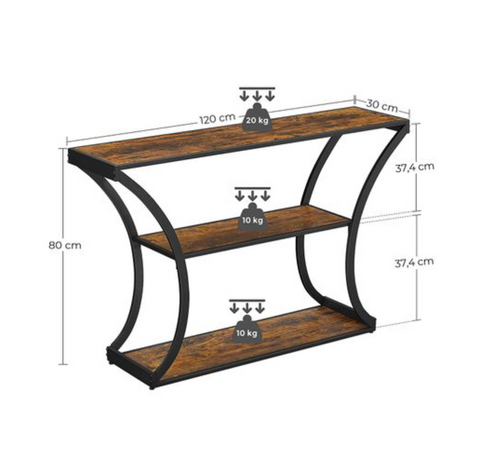 Rootz Console Table - Sideboard - Side Table - Industrial - Brown - Black - Processed Wood - Metal - 120 x 30 x 80 cm