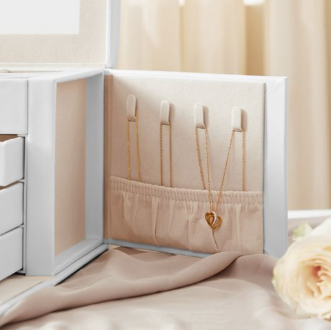 Rootz Jewelry Box - Jewelry Box - Jewelry Storage - 4 Levels - 3 Drawers - White - Velvet - 22.5 x 17.5 x 16.5 cm