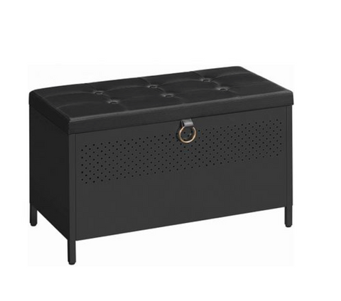 Rootz Bench with Upholstered Seat - Storage Bench - Black - 80 x 40 x 50 cm