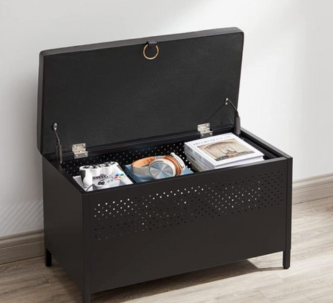 Rootz Bench with Upholstered Seat - Storage Bench - Black - 80 x 40 x 50 cm