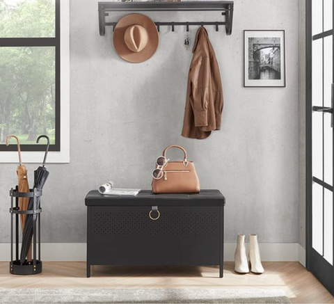 Rootz Bench with Upholstered Seat - Storage Bench - Black - 80 x 40 x 50 cm