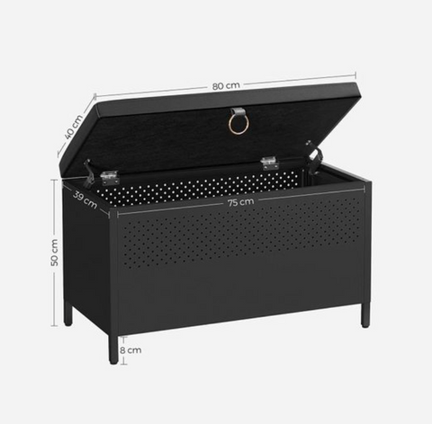 Rootz Bench with Upholstered Seat - Storage Bench - Black - 80 x 40 x 50 cm